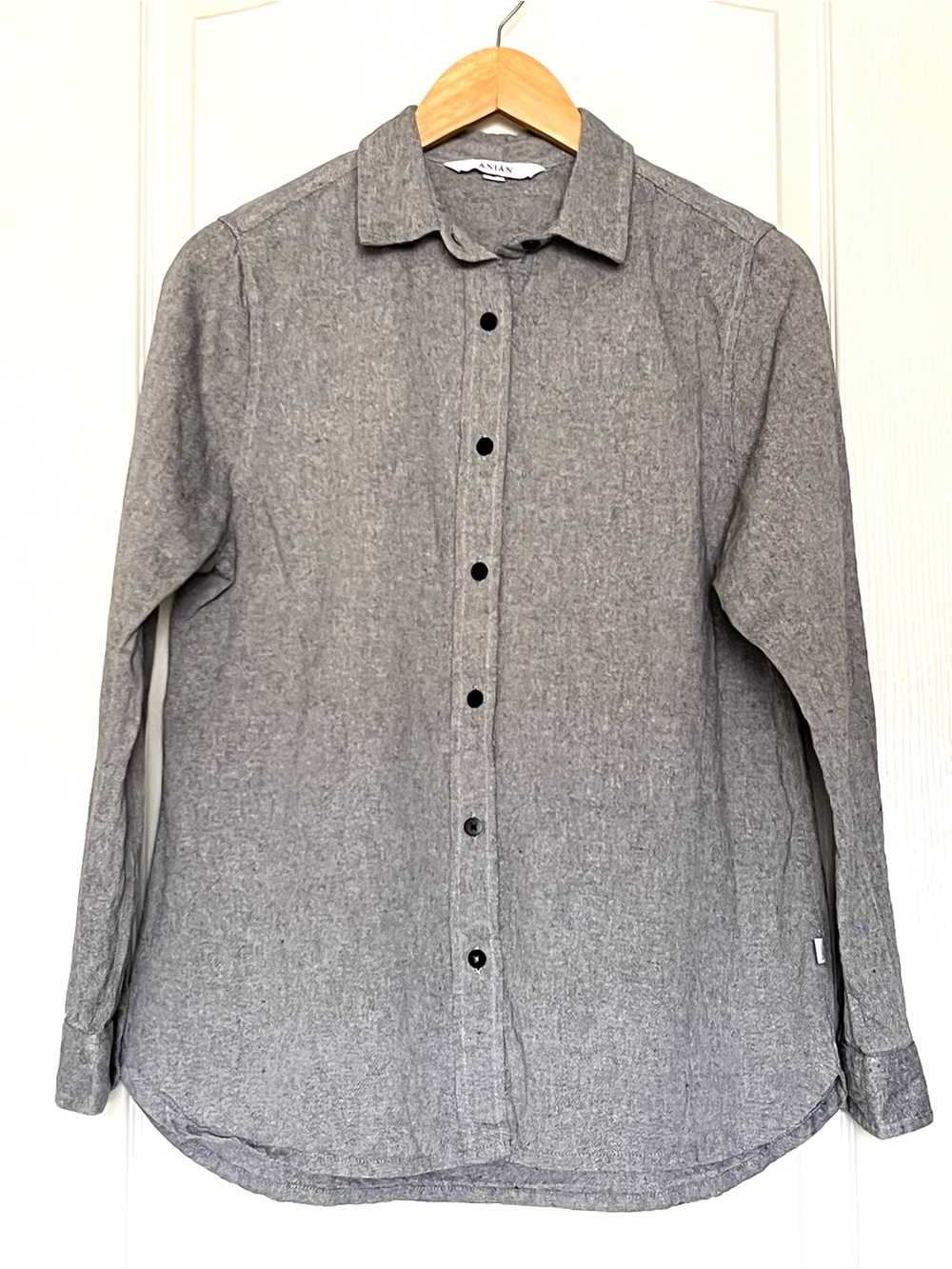 ANIÁN The York Denman Cotton Linen Long Sleeve Button Up Shirt Grey Size L